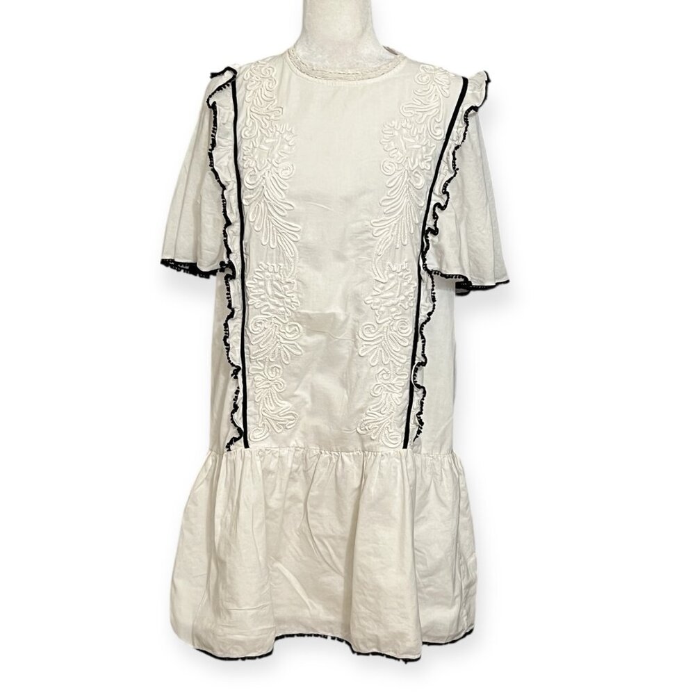 Seen Worn Kept White Embroidered Cotton Dress Medium Boho Cottagecore Ruffle